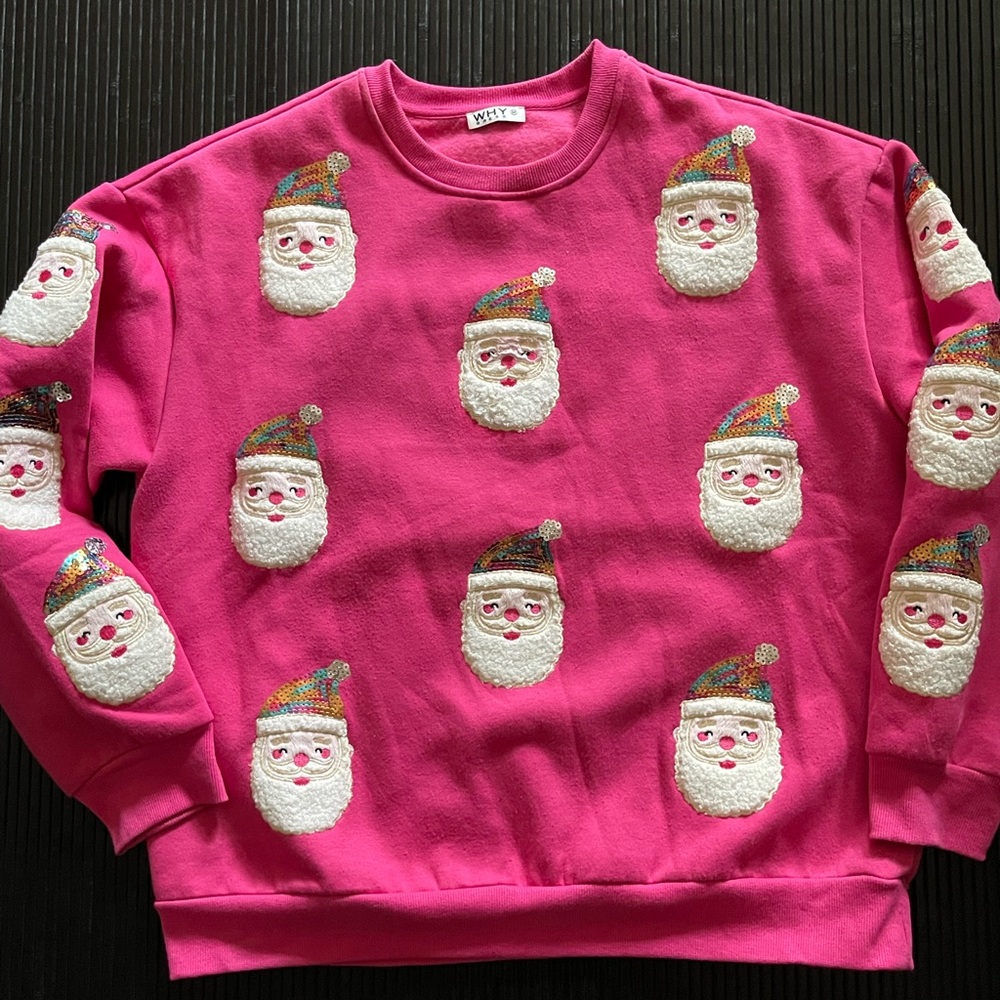 Anthropologie Pink Festive Santa Sweater